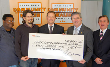 A cheque being presented by the Hon Tony Lupton MP to Inner South Community Health in 2007